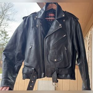 Vintage Interstate Leather Biker Jacket Medium Black Heavy Motorcycle Rider